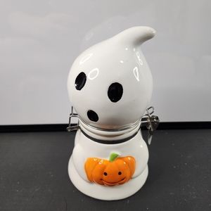 Ghost Pumpkin Halloween Flip Top Jar Canister Spooky Home Decor New